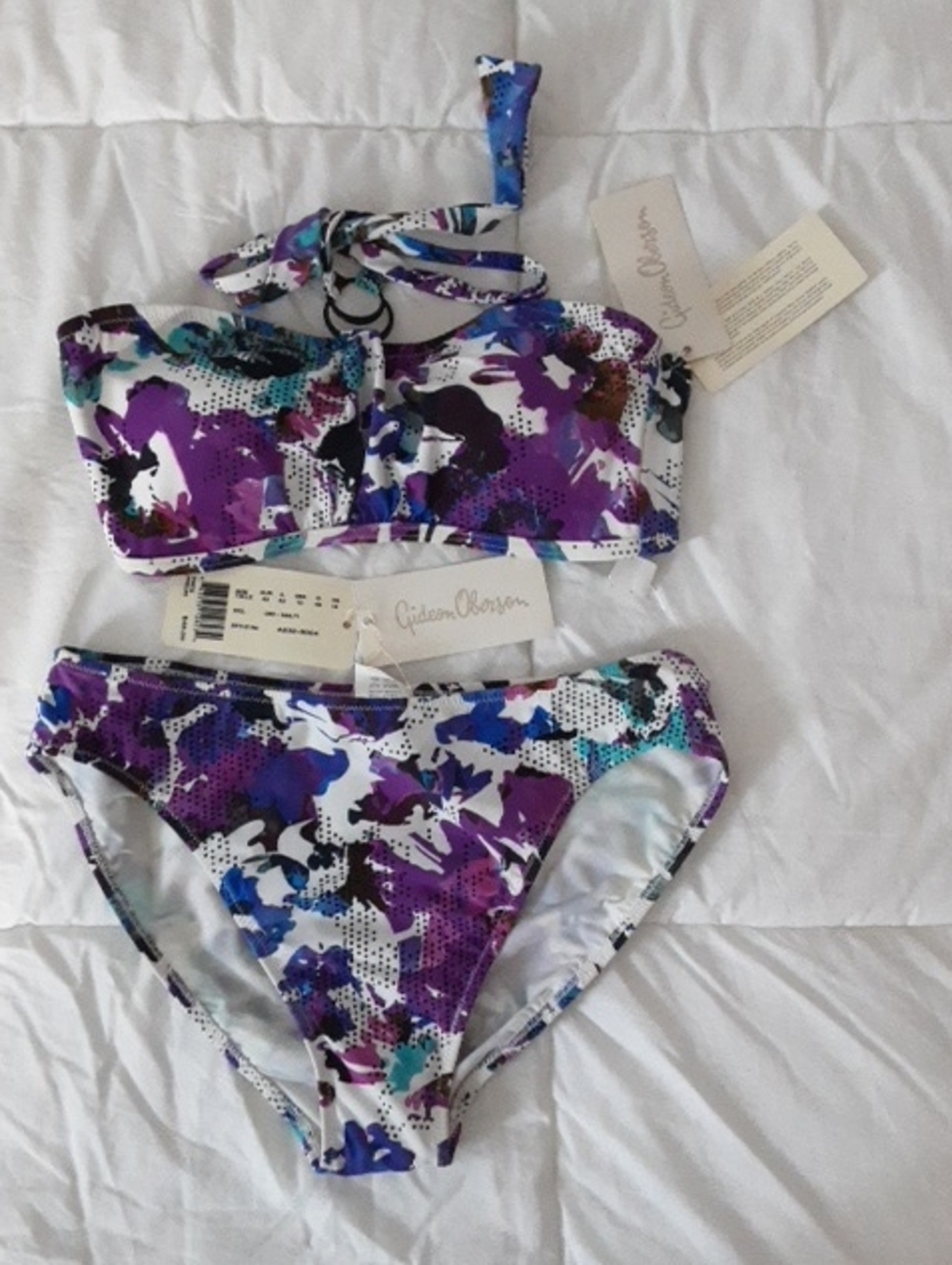 Gideon Oberson Purple Floral Bandeau Bikini Set